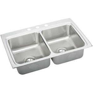 Elkay LR33221 Lustertone Double Bowl Kitchen Sink